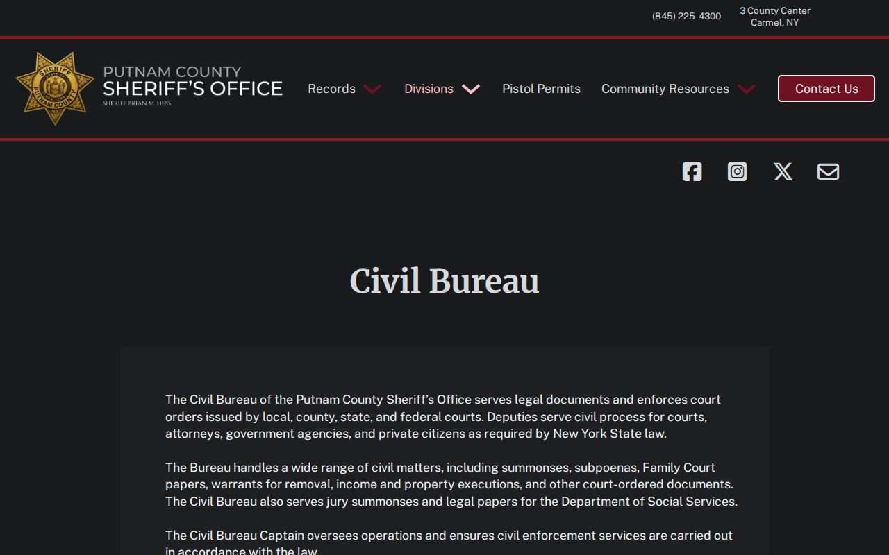 Putnam County Sheriff Civil Bureau source for civil process and warrant-service context